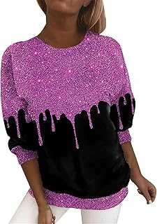Glitter Tops Women's Red Summer Shirts Loose Rave Nursing Shirt Splicing Long Sleeve Golden Mesh Shirt Collar T-Shirts Wedding Print Blouse Tops Pattern Evening Party Glitter Top