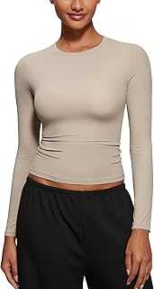 CRZ YOGA Womens Softembrace Long Sleeve Soft Crew Neck Shirts Basic Comfort Tight Tops Fitted Casual Workout Fall Tee Shirt