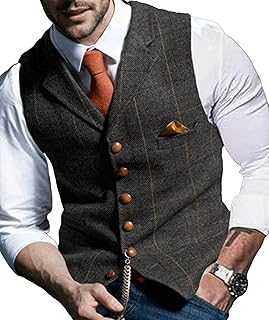 Lxitoler Men's Waistcoats Business Formal Waistcoat Slim Fit Waistcoat Tweed Waistcoats Plaid Suit Vest Tuxedo Dress Vest Wedding Groomsmen Waistcoat