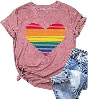 Women's Short Sleeve Casual Heart Print T Shirt Stylish Comfortable Top Everyday Glitter Top