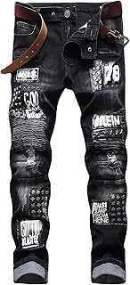 Liuhond Men Casual Cotton Denim Straight Slim Fit Rap Harajuku Biker Jean