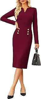 GRACE KARIN Women's V Neck Office Dresses Long Sleeves Bodycon Midi OL Dress for Going Out
