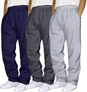 3 Pack Mens Straight Leg Sweat Pants with Pockets Baggy Men Plain Jogging Bottoms Joggers Fleece Pants Gym Sports Trousers Mens Open Hem Jog Pant Drawstring Tracksuit Bottoms Loose Fit Work Trousers