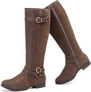 Ruiee Women's Knee High Boots - Stylish Comfortable Flat Round Toe Tall Riding Combat Boots Classic Side Zipper Closure Fall Winter Boots for Women.
