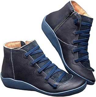 Womens Flat Leather Ankle Boots Autumn Winter Comfortable Arch Support Shoes Anti-Slip Waterproof Outdoor Walking Boots Shoes