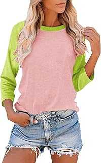 Generisch Casual Raglan Top with 3/4 Sleeves and Colour Block Design for Women Glitter Top