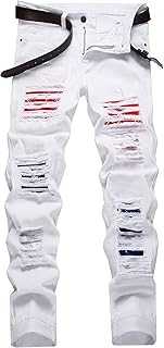 COOSVEN Men Ripped Jeans, Slim Fit Straight Leg, Denim Pants with Holes