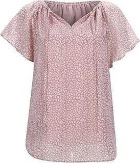 Glitter Blouse Women Floral Tops Casual V Neck Chiffon Loose Simple Short Sleeve Long Blouses Women