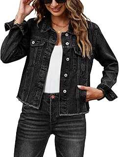 womens jacket Distressed Jean Jackets Button Up Vintage Western Trucker Jacket Frayed Hem Pockets