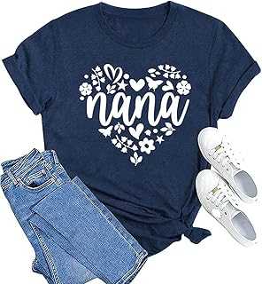 MAIHUN Womens Grandma T Shirts Nana Shirt Rockin' The Nana Life Letter Print Short Sleeve Funny Grandmother Tee Top Pink
