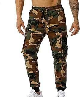 HAOLEI Tracksuit Bottoms Men Loose Fit Camo Cargo Pants UK Sale Elasticated Waist Combat Trousers Casual Camouflage Cuffed Joggers Bottoms Outdoor Work Utility & Safety Trousers with Multi Pockets