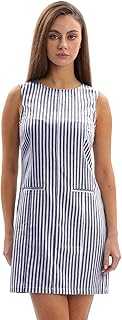 Amazhiyu Womens Summer Linen Blend Striped Dress, Ladies Casual Sleeveless Crew Neck Beach Dresses for UK Women