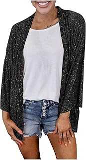 Womens Jackets 3/4 Sleeve Sequin Cardigan Thin Sparkly Tops Loose Womens Cardigan Shimmer Party Jacket Shinning Thin Glitter Women'S Lightweight Jackets Womens Sport Jacket Women'S Casual Cardigan