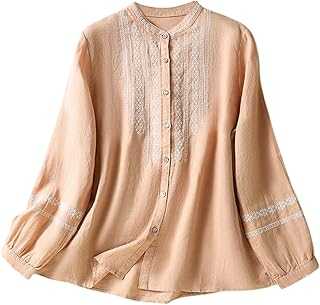 Generisch Women's Spring Retro Ethnic Style Temperament Embroidery Loose and Comfortable Slim Long Sleeve Shirt Top Glitter Top
