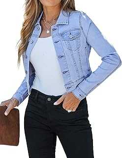 Cropped Jean Jackets for Women Short Denim Shacket Jacket Lightweight Fitted Stretchy with Pockets