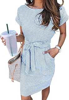 Merokeety Women's Tie Waist Midi Dress T-Shirt