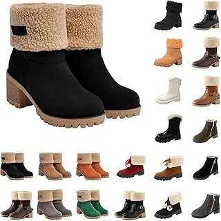 Women's Winter Snow Boots - Non Slip, Waterproof, Warm Fur Lined, Suede Outdoor Ankle Boots with Chunky Heel & Side Zip