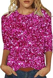 Satin Top Women's Fashion Tops Three Sleeves Casual Sequins Round Neck Loose Printed T-Shirt Long Women's Leggings