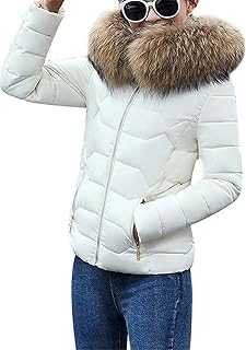 YMING Women Down Coat With Faux Fur Collar Casual Slim Jacket Winter Down Coat Warm Hoodied Outerwear