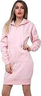 GW CLASSY OUTFIT Women Ladies Long Hoodies Plain Zip Up Ladies Long Sleeves Fleece Longline Hoodie Casual Jacket Hooded Coat with Pockets