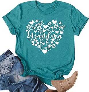 Grandma Shirt for Women Grandmother Heart Printed Tshirt Floral Mama Casual Tee