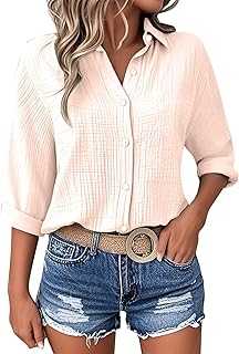 Summer Tops for Women UK Cap Sleeve Plus Size Linen Tops New Solid Colour V Neck Oversized T Shirts for Women Short Sleeve Casual Button Women's Blouses & Shirts Cheesecloth Top Summer Essentials