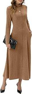 GRECERELLE Womens Maxi Dress Turtleneck Long Sleeve Fall Winter Elegant Casual Daily Work Date Lounge Stretchy Long Dresses for Ladies with Pockets