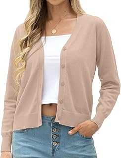 GRECERELLE Women's Lightweight Knit V-Neck Cardigan Jumper Casual Soft Long Sleeve Buttons Down Jumpers Tops for Dress Summer Evening Wedding