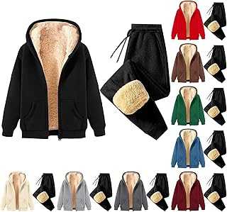 HOOUDO Zip Up Hoodie Women Winter Jackets for Women UK Womens Daily 2 Piece Outfits Coats Pants Sets Casual Long Sleeve Women's Teddy Fleece Jacket Womens