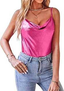 VIDUSSA Sparkly Tops for Women Cowl Neck Glitter Vest Top Spaghetti Strap Cami Tank Shirt Blouse