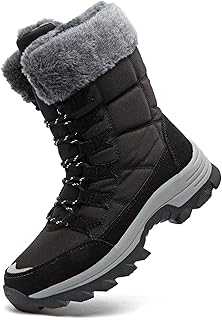 Dhinash Women's Snow Boots Waterproof Winter Boots Warm Anti-Slip Ankle Boot Fur Lined Booties Ladies Outdoor Shoes Walking Trekking Hiking Boot Black Grey Purple 4-9UK