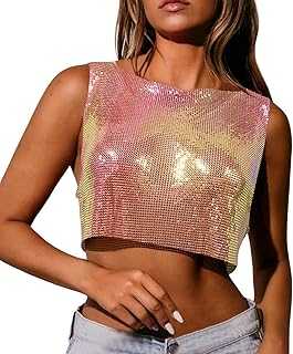 Womens Sequin Sparkly Trendy Tank Tops Shiny Rhinestone Party Boat Neck Sleeveless 2025 Blouses Sparkle Club Casual Glitter Tank Top Crop Cropped Y2K Going Out Basic Summer Spring