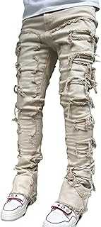 FeMereina Stacked Jeans Men Skinny Ripped Jeans Slim Fit Patchwork Denim Pants Y2K Goth Harajuku Emo Hip Hop Jeans Trouser