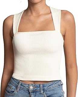 Nabawa Women's Square Neck Going Out Crop Top Workout Fitness Tank Top Casual Cute Crop Cami