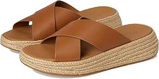 Women's F-Mode Espadrille Leather Flatform Cross Slides Sandal