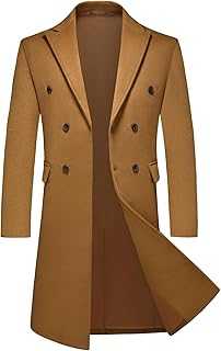 Mens Long Trench Coat Winter Double Breasted Wool Blend Classic Peacoat