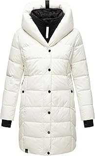 Navahoo Women's Winter Coat Warm Quilted Coat Long with Hood and Removable Fleece Collar XS - 3XL