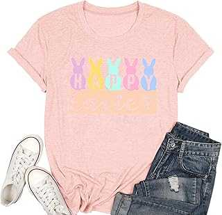 Easter Women's Sweatshirt Cute Rabbit Bow Print Casual Colour Round Neck Short Sleeve T-Shirt Mesh Top Women's Glitter