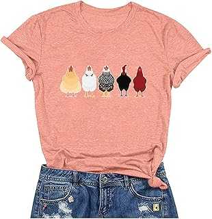 BAOKUAN Women's Letter Print Short Sleeves Casual Tops Funny Chicken Graphic T-Shirt