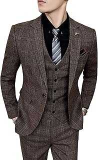 3 Piece Checked Suit for Men Slim fit 1 Button Business Wedding Prom Suits Blazer Tux Vest Trousers Tuxedo Set