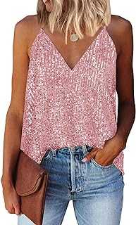 AirMood Women Sexy V Neck Sparkle Shimmer Tank Vests Sequins Tops