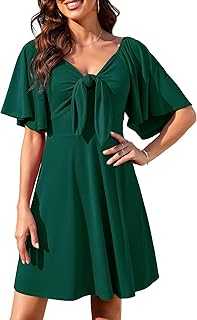 Women's Summer Dresses 2024 Deep V-Neck Elegant Mini Dress with Bow Tie