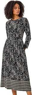 Roman Originals Midi Dress with Pockets for Women UK Ladies Stretchy Jersey Maxi Long 3/4 Length Sleeve Gathered High Waist Boho Flattering Skater Swing Fit Flare