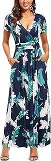 OUGES Women's 2024 Fashion Long Sleeve V Neck Maxi Dress with Pockets Maternity Clothes Nursing Dresses