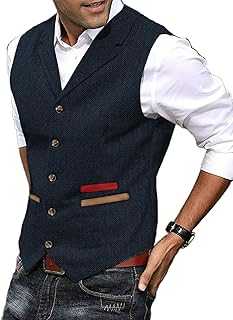 Yiaisafa Formal Mens Vests Tweed Waistcoats Wool Retro Herringbone Vintage Lined Wedding Groomsman Lined Hunting S-3XL
