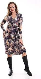 SCHIK Women's Viscose Double Breasted Long Sleeve Stylish Dress, Office Dress