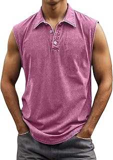 Generisch Men's Tank Top Sleeveless Shirt Lapel Casual Shirt with Buttons Plain Retro Sleeveless Vest Fitness Muscle Shirts Cotton Sports Shirt Beach Shirt for Holiday Summer Casual Vest
