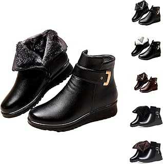 Ankle Boots For Women Uk Waterproof Leahter Boots Snow Boots Non Slip Wedge Side Booties Zipper Outdoor Walking Shoes For Shopping Work