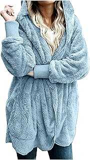 Flodxo Women's Coats Fuzzy Fleece Hoodie Long Cardigans for Women Uk Sherpa Fluffy Open Front Sweatshirts Long Sleeve Soft Teddy Plush Sweater Oversized Warm Winter Hooded Jacket Outwear