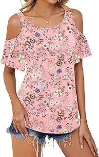 Micoson Cold Shoulder Tops for Women Summer Cute Short Sleeve Blouse Ladies Floral Ruched Shirts Classic Tunic S-3XL